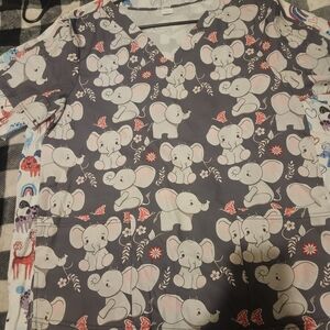Adorable Elephant Print Scrubs - Gray